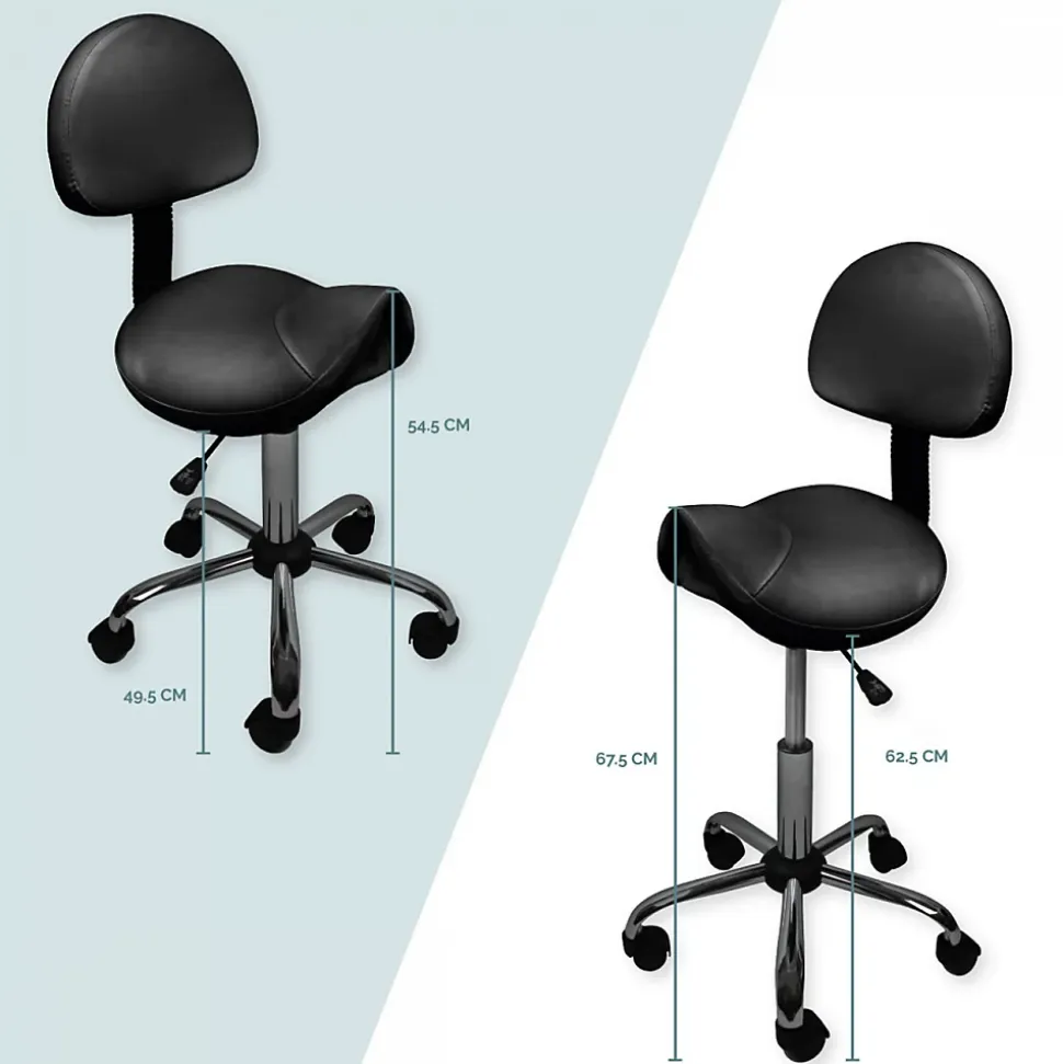 Tabouret ergonomique à roulettes avec dossier réglable en hauteur de 49 à 62 cm et pivotable - Noir - Vivezen