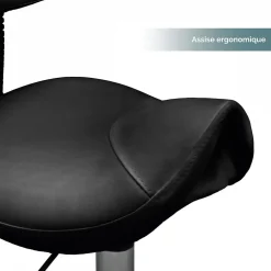 Tabouret ergonomique à roulettes avec dossier réglable en hauteur de 49 à 62 cm et pivotable - Noir - Vivezen