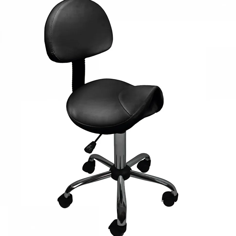 Tabouret ergonomique à roulettes avec dossier réglable en hauteur de 49 à 62 cm et pivotable - Noir - Vivezen