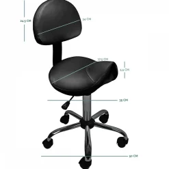 Tabouret ergonomique à roulettes avec dossier réglable en hauteur de 49 à 62 cm et pivotable - Noir - Vivezen