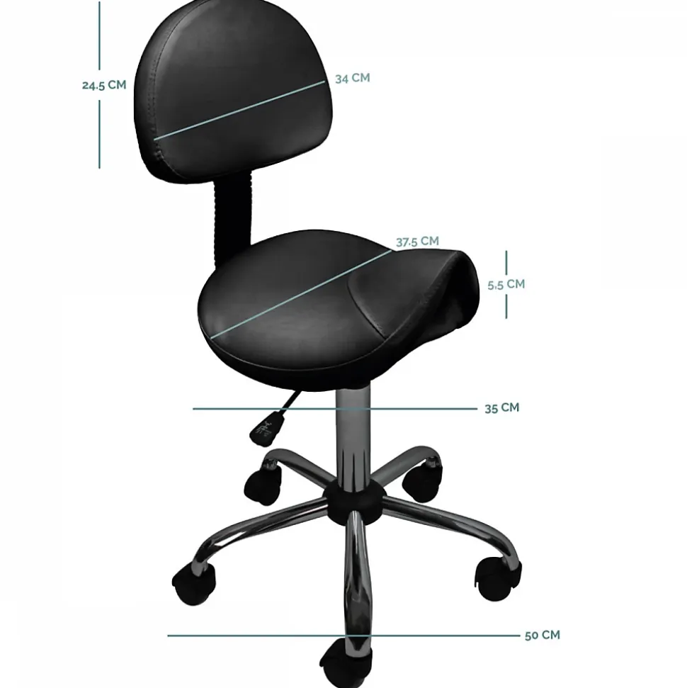 Tabouret ergonomique à roulettes avec dossier réglable en hauteur de 49 à 62 cm et pivotable - Noir - Vivezen