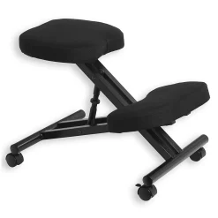 Tabouret ergonomique ROBERT, structure en métal noir et tissu noir