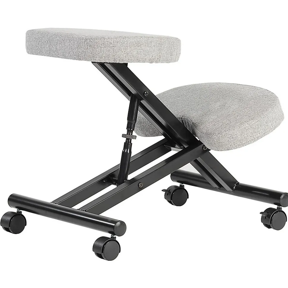 Tabouret ergonomique ROBERT, structure en métal noir et tissu gris