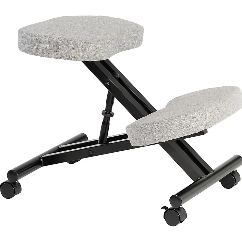 Tabouret ergonomique ROBERT, structure en métal noir et tissu gris