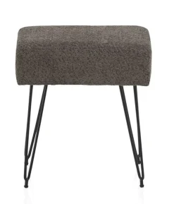 Tabouret gris rembourré avec pieds en métal noir