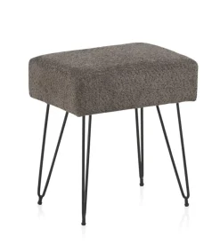 Tabouret gris rembourré avec pieds en métal noir