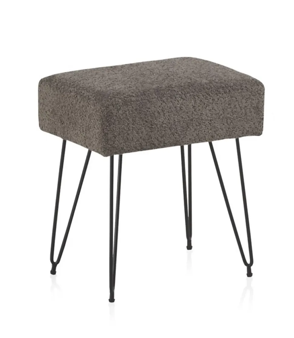 Tabouret gris rembourré avec pieds en métal noir