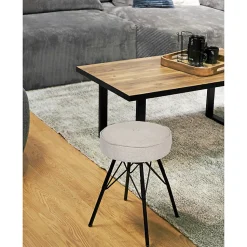 Tabouret H. 45 cm tissu chiné gris clair et pieds en métal - IDA 7483