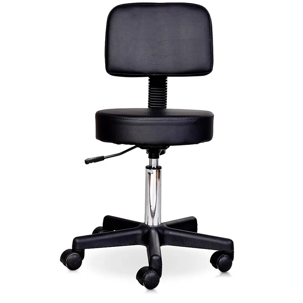 Tabouret massage à roulettes réglable en hauteur pivotant avec dossier ergonomique noir