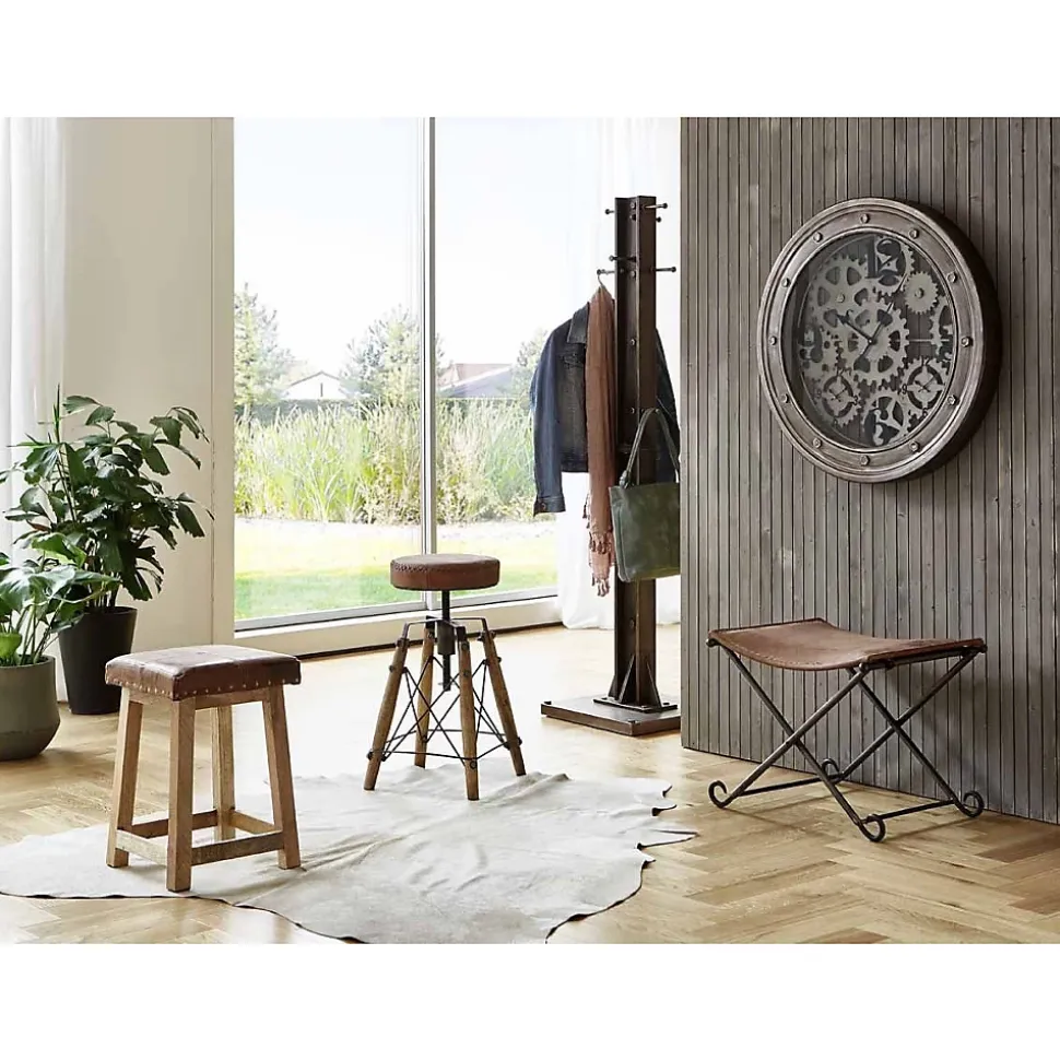 Tabouret Pliable en Cuir "Rodéo" 58cm Marron