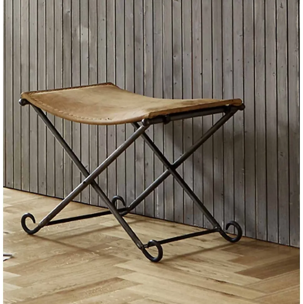Tabouret Pliable en Cuir "Rodéo" 58cm Marron