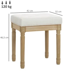 Tabouret repose-pied capitonné style classique bois sculpté patiné tissu toucher lin beige