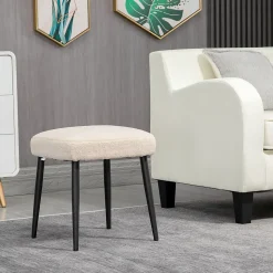 Tabouret repose-pieds design bouclette beige piètement effilé incliné acier noir