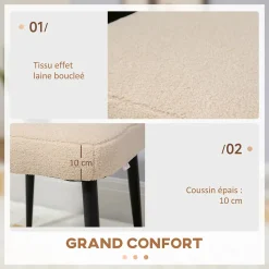 Tabouret repose-pieds design bouclette beige piètement effilé incliné acier noir