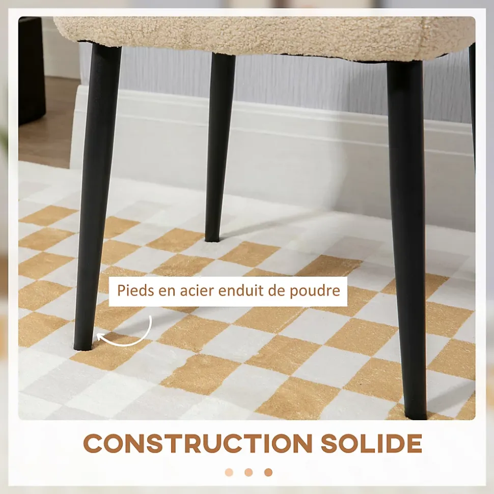 Tabouret repose-pieds design bouclette beige piètement effilé incliné acier noir