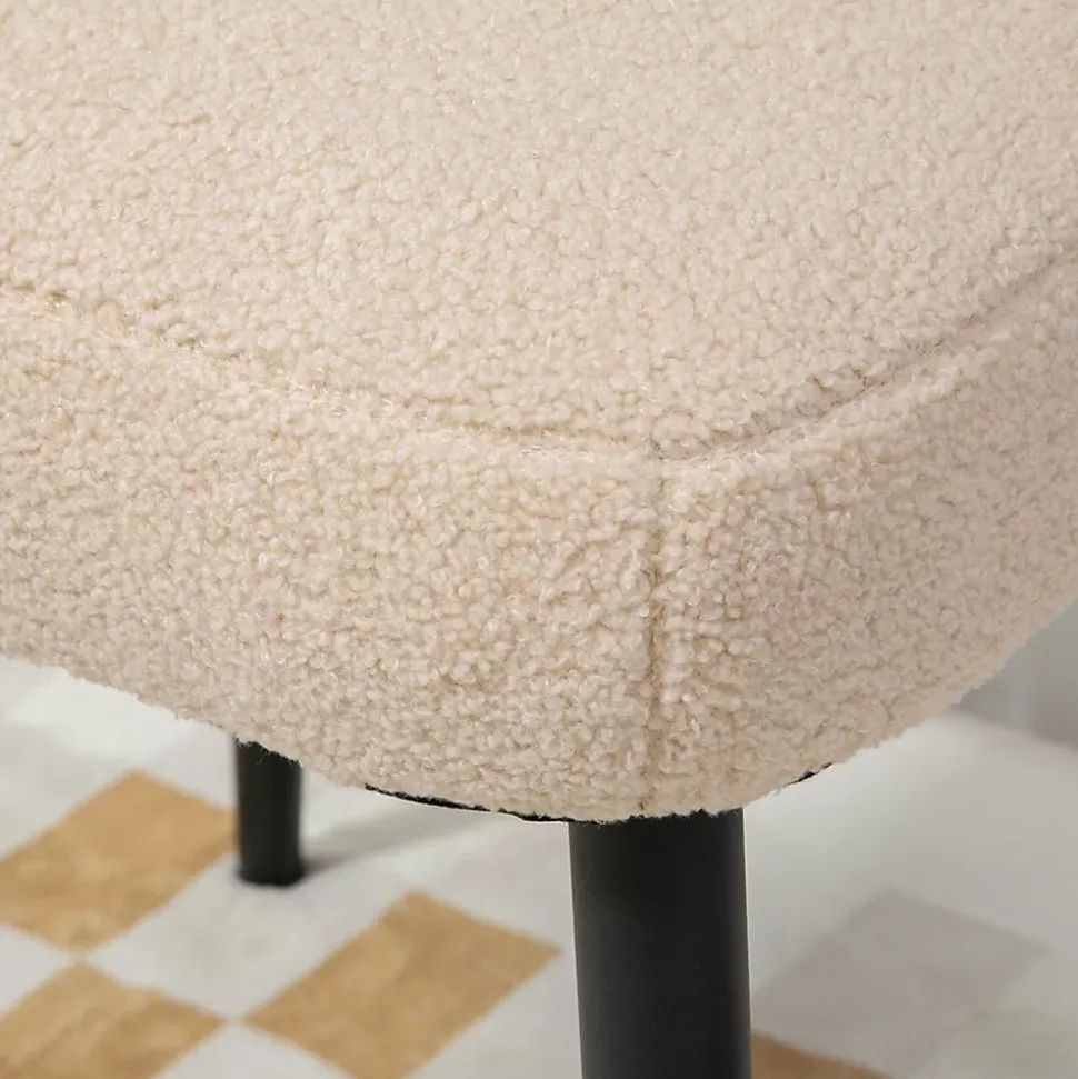 Tabouret repose-pieds design bouclette beige piètement effilé incliné acier noir