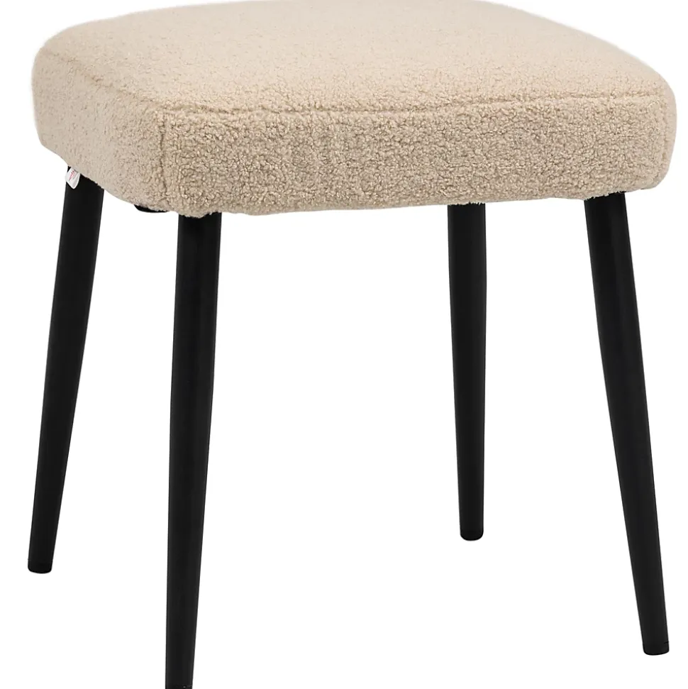 Tabouret repose-pieds design bouclette beige piètement effilé incliné acier noir