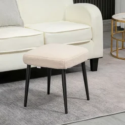 Tabouret repose-pieds design bouclette beige piètement effilé incliné acier noir