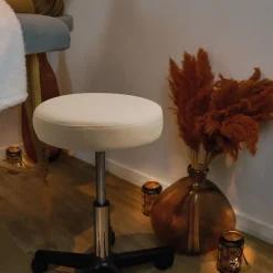 Tabouret rond à roulettes réglable en hauteur de 43.5 à 60.5 cm et pivotable - Beige - Vivezen