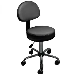 Tabouret rond à roulettes avec dossier réglable en hauteur de 50 à 64 cm et pivotable - Noir - Vivezen