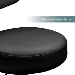 Tabouret rond à roulettes avec dossier réglable en hauteur de 50 à 64 cm et pivotable - Noir - Vivezen