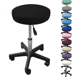Tabouret rond à roulettes réglable en hauteur de 43.5 à 60.5 cm et pivotable - Noir - Vivezen