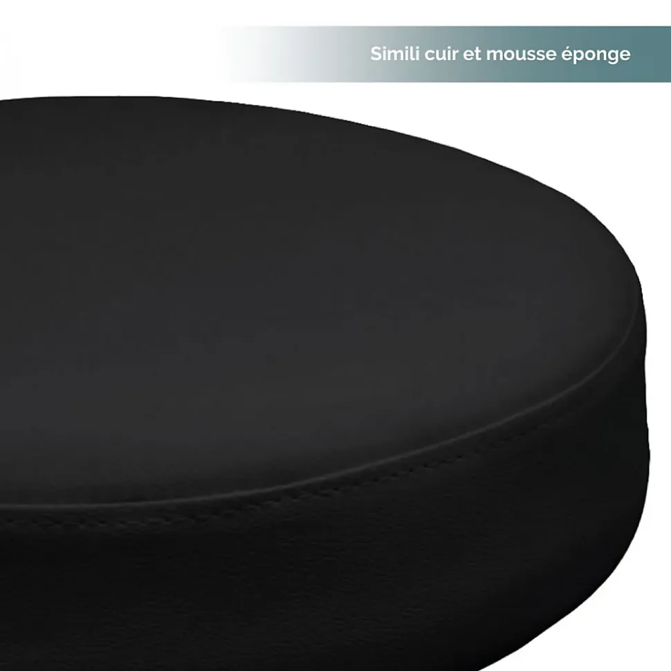 Tabouret rond à roulettes réglable en hauteur de 43.5 à 60.5 cm et pivotable - Noir - Vivezen