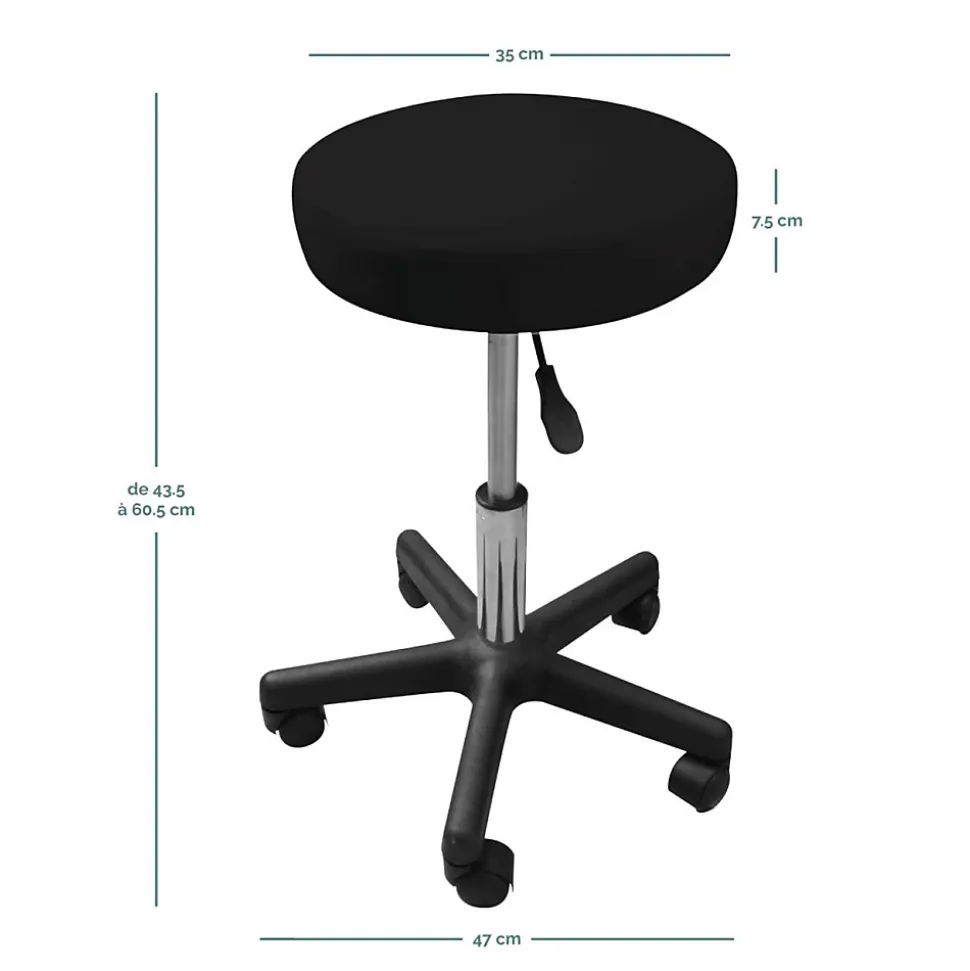 Tabouret rond à roulettes réglable en hauteur de 43.5 à 60.5 cm et pivotable - Noir - Vivezen
