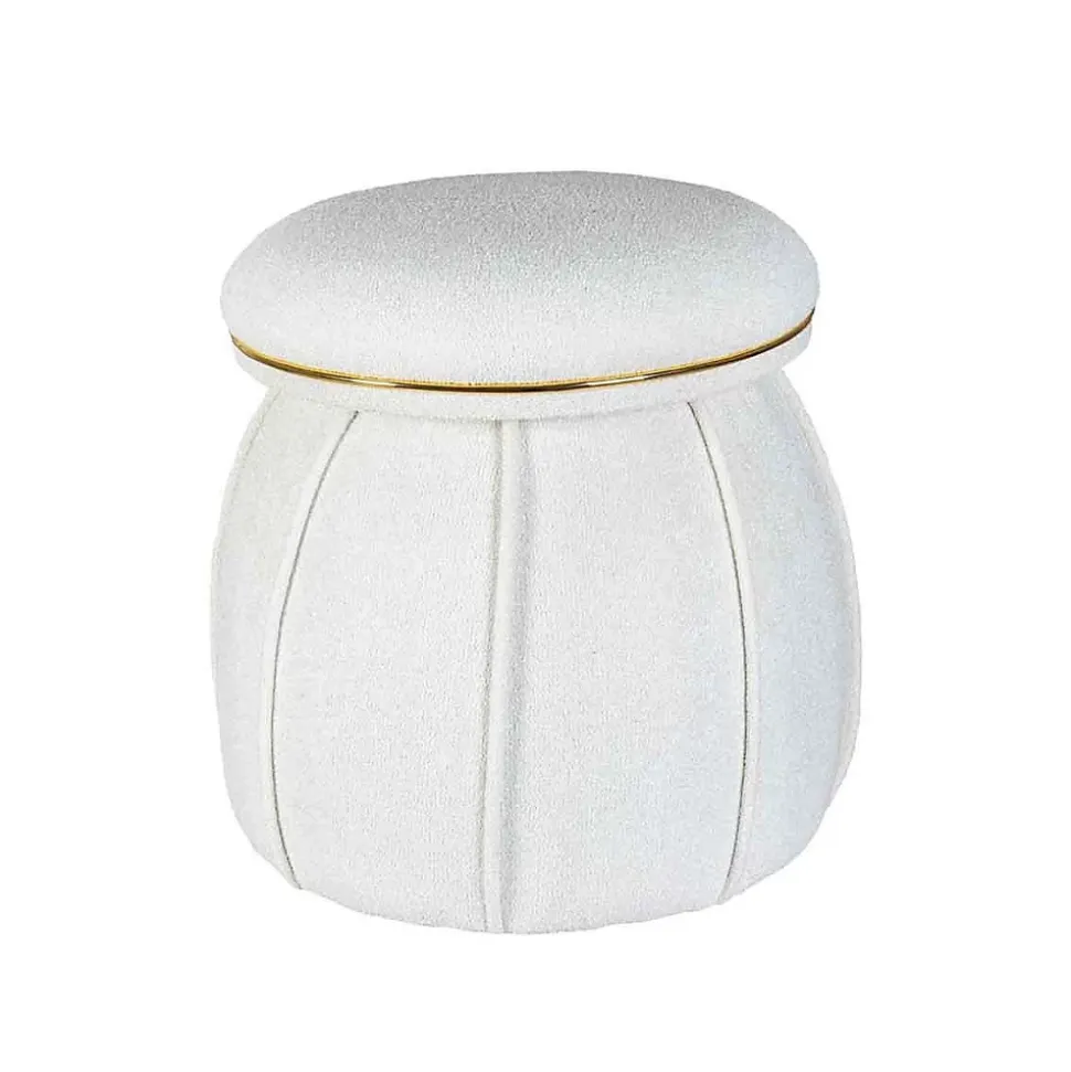 Tabouret Rond Déco "Corin" 55cm Blanc & Or