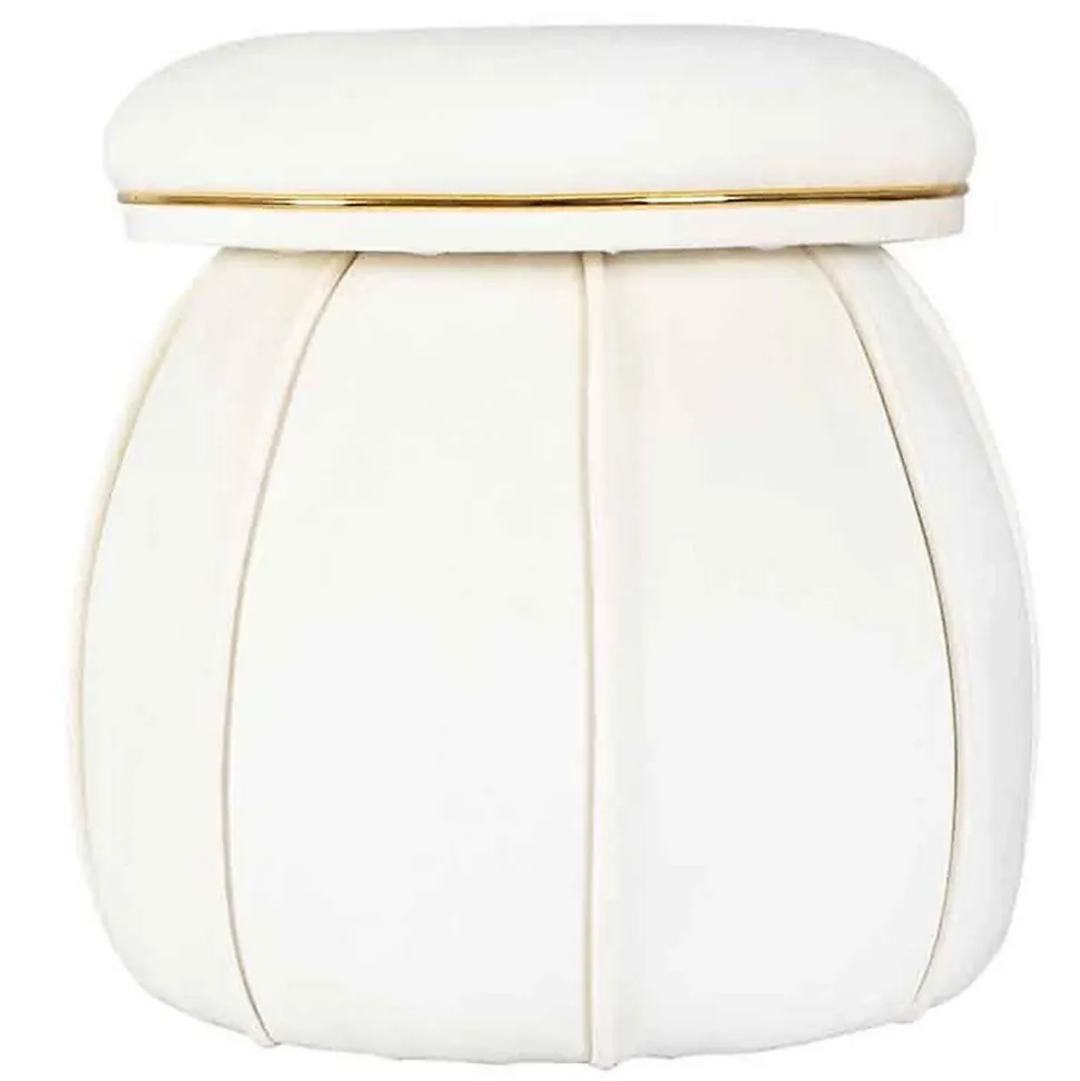 Tabouret Rond Design "Corin" 55cm Ivoire & Or