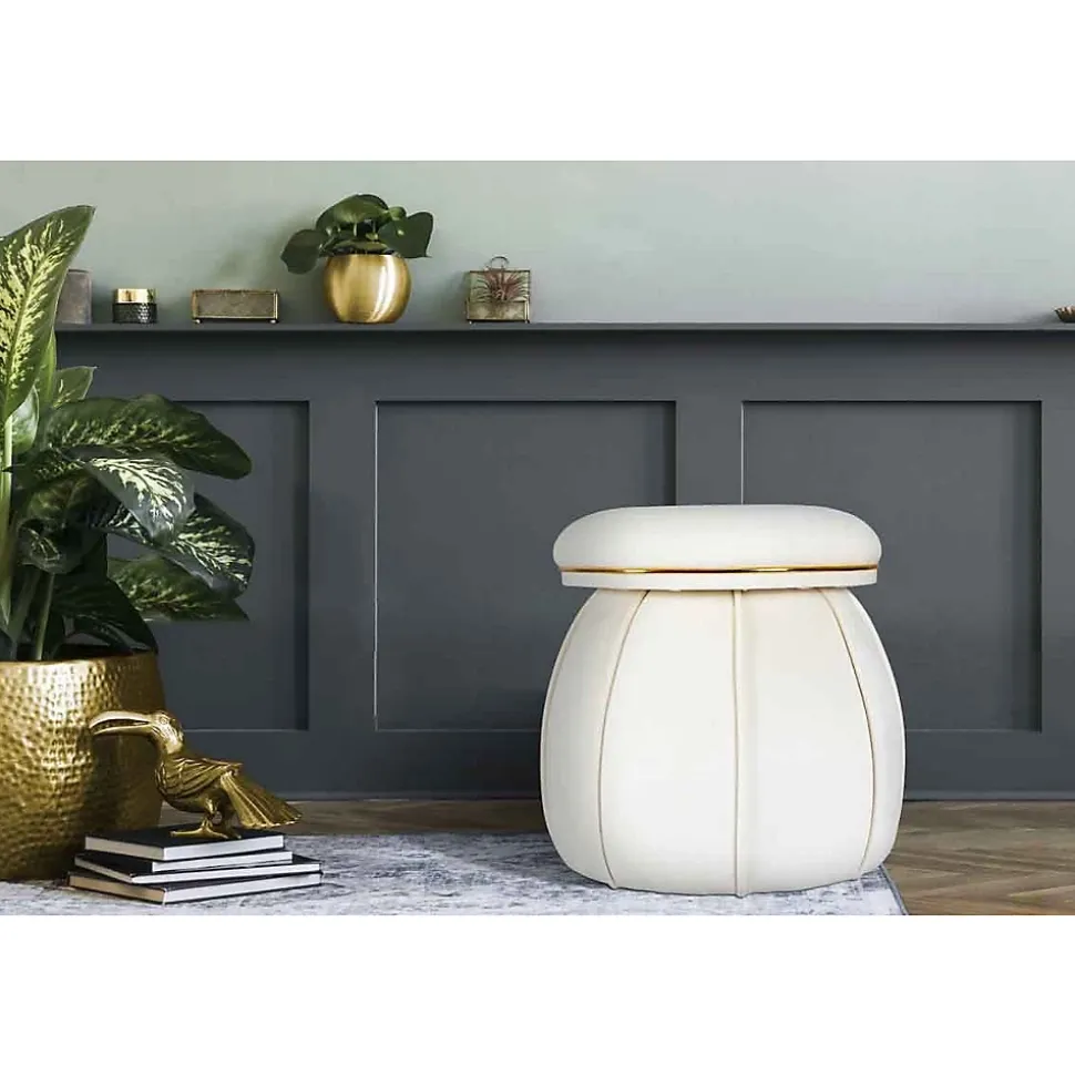 Tabouret Rond Design "Corin" 55cm Ivoire & Or
