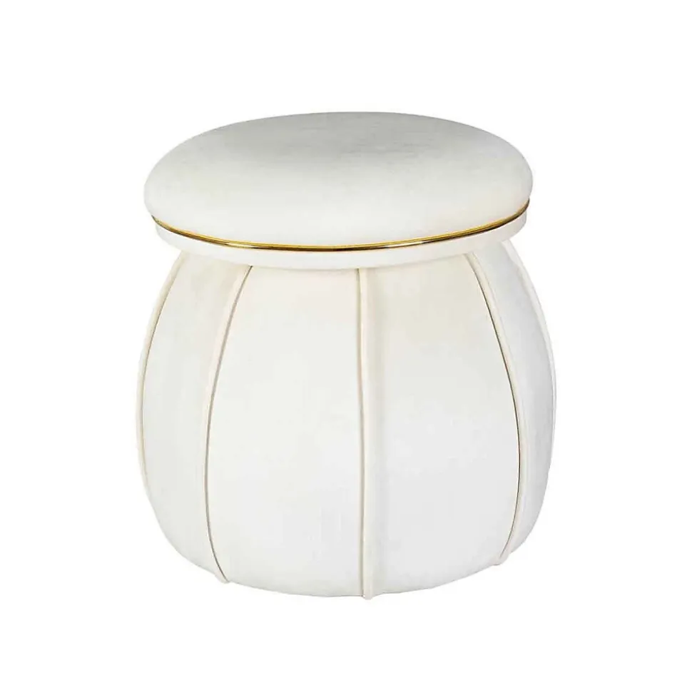 Tabouret Rond Design "Corin" 55cm Ivoire & Or