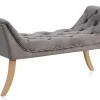 Tabouret tapissé en tissu velours gris et pieds en bois