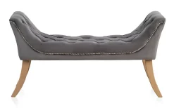 Tabouret tapissé en tissu velours gris et pieds en bois