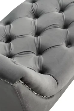 Tabouret tapissé en tissu velours gris et pieds en bois