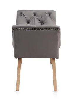 Tabouret tapissé en tissu velours gris et pieds en bois