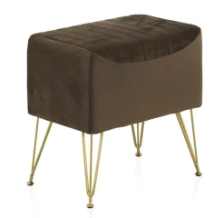 Tabouret tapissé en tissu velours marron avec pieds dorés
