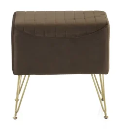 Tabouret tapissé en tissu velours marron avec pieds dorés