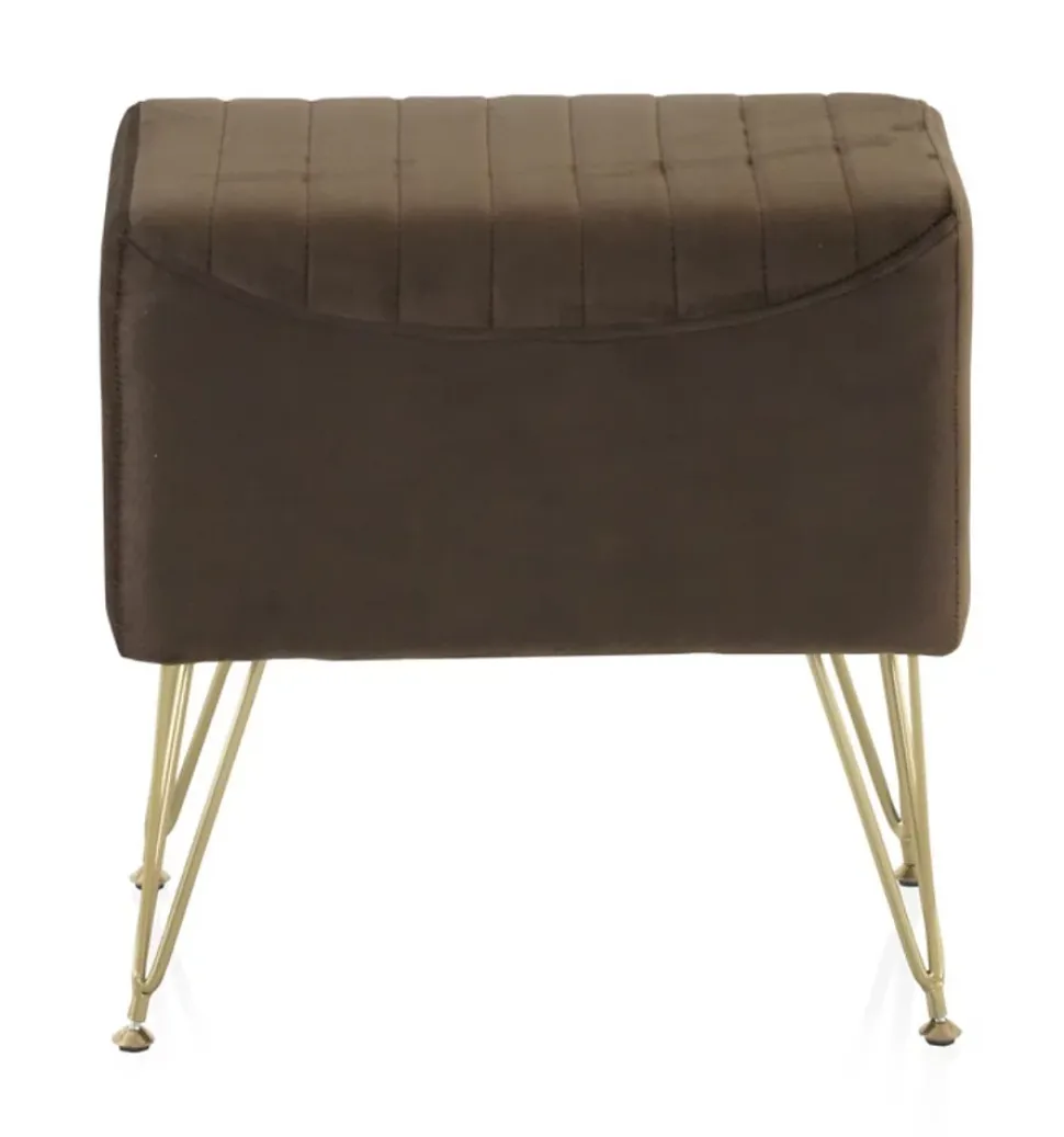 Tabouret tapissé en tissu velours marron avec pieds dorés
