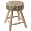 Tabouret-Table d'appoint artisanal en bois de teck et tressage - TRESA