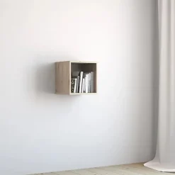 Étagère à 1 case, meuble de rangement ouvert pour livre et décoration coloris chêne - Longueur 34,4 x profondeur 32 x Hauteur 34,4