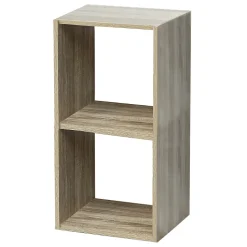 Étagère à 2 cases, meuble colonne de rangement ouvert pour livres et décoration coloris chêne - L 34,4 x p 32 x Hauteur 67,6 cm