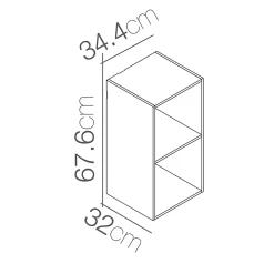 Étagère à 2 cases, meuble colonne de rangement ouvert pour livres et décoration coloris chêne - L 34,4 x p 32 x Hauteur 67,6 cm