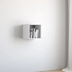 Étagère 1 case à dos ouvert, meuble de rangement en bois coloris blanc - Longueur 34,4 x profondeur 32 x Hauteur 34,4 cm