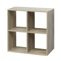 Étagère 4 cases, bibliothèque de rangement ouvert pour livres et décoration coloris chêne - L 67,6 x p 32 x H 67.6 cm