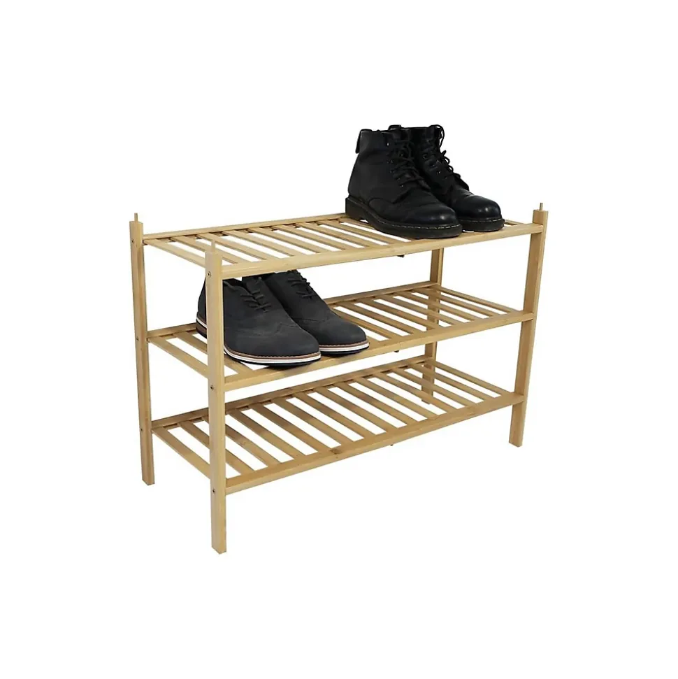 Étagère à chaussures 3 niveaux en bambou naturel 69 x 28 x 47,5 cm