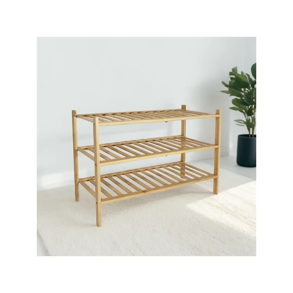 Étagère à chaussures 3 niveaux en bambou naturel 69 x 28 x 47,5 cm