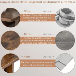 étagère à Chaussures à 7 Niveaux en Bois Range Chaussures Vertical et Compact en Hauteur Différente Organisateur de Rangement