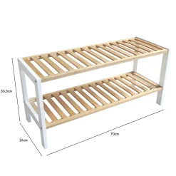 Étagère à chaussures avec 2 niveaux en bambou blanc 70 x 26 x 33,5 cm