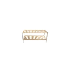 Étagère à chaussures avec 2 niveaux en bambou blanc 70 x 26 x 33,5 cm